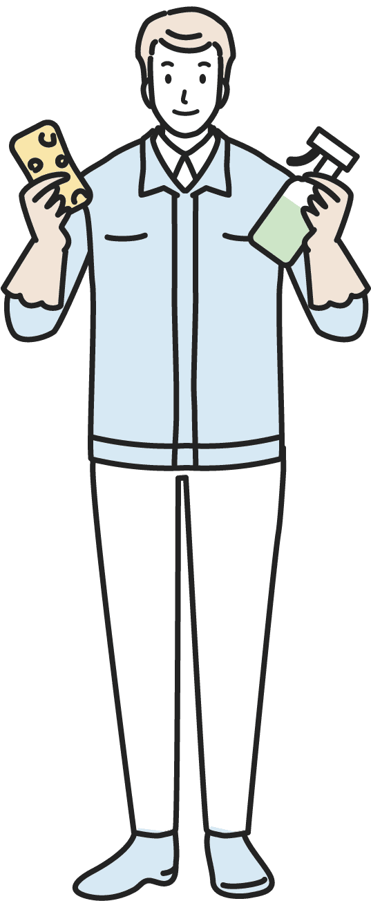 finoの除菌清掃をする作業員